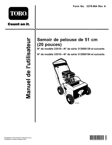 Toro 20in Turf Seeder Manuel utilisateur | Fixfr