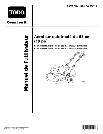 Toro 18in Walk-Behind Aerator Dethatcher Manuel utilisateur | Fixfr