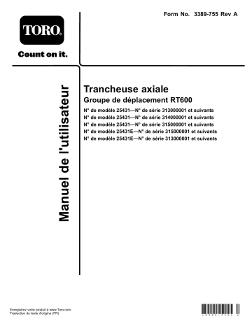 Toro Centerline Trencher, RT600 Traction Unit Manuel utilisateur | Fixfr