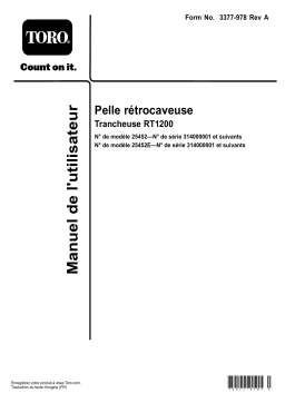 Toro Backhoe, RT1200 Trencher Manuel utilisateur