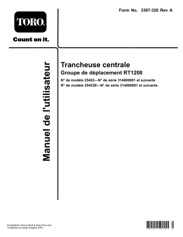 Toro Center Trencher, RT1200 Traction Unit Manuel utilisateur | Fixfr