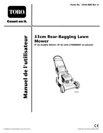Toro 53cm Rear-Bagging Lawn Mower Walk Behind Mower Manuel utilisateur | Fixfr