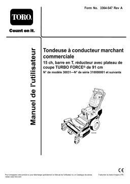 Toro Commercial Walk-Behind Mower, 15HP, T-Bar, Gear Drive Walk Behind Mower Manuel utilisateur