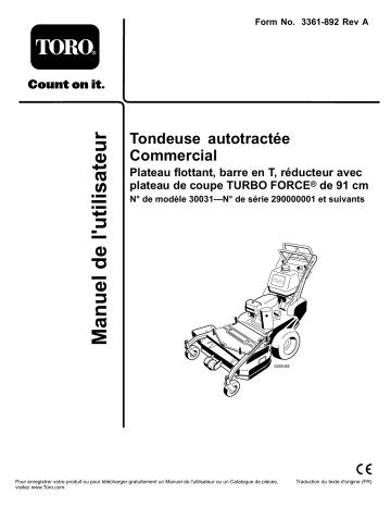 Toro Commercial Walk-Behind Mower, 15HP, T-Bar, Gear Drive Walk Behind Mower Manuel utilisateur | Fixfr