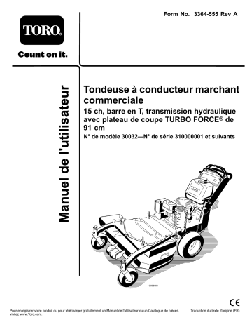 Toro Commercial Walk-Behind Mower, 15HP, T-Bar, Hydro Drive Walk Behind Mower Manuel utilisateur | Fixfr