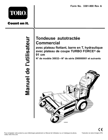 Toro Commercial Walk-Behind Mower, 15HP, T-Bar, Hydro Drive Walk Behind Mower Manuel utilisateur | Fixfr