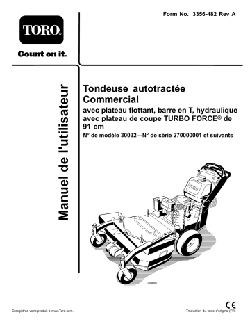 Toro Commercial Walk-Behind Mower, 15HP T-Bar Hydro Drive Walk Behind Mower Manuel utilisateur | Fixfr