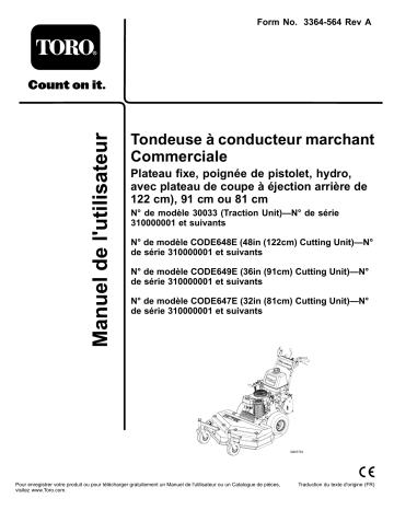 Toro Commercial Walk-Behind Traction Unit, 17HP Pistol-Grip Hydro Drive Walk Behind Mower Manuel utilisateur | Fixfr