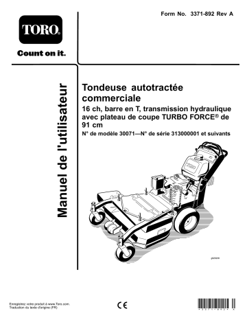 Toro Commercial Walk-Behind Mower, 16HP, T-Bar, Hydro Drive Walk Behind Mower Manuel utilisateur | Fixfr