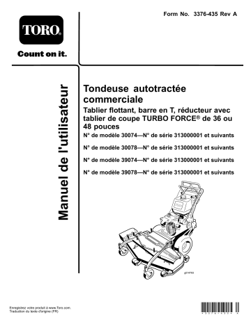 Toro Commercial Walk-Behind Mower, Floating Deck, T-Bar, Gear Drive Walk Behind Mower Manuel utilisateur | Fixfr