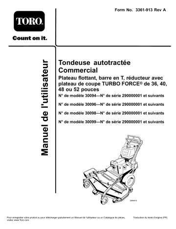 Toro Commercial Walk-Behind Mower, Floating Deck, T-Bar, Gear Drive Walk Behind Mower Manuel utilisateur | Fixfr