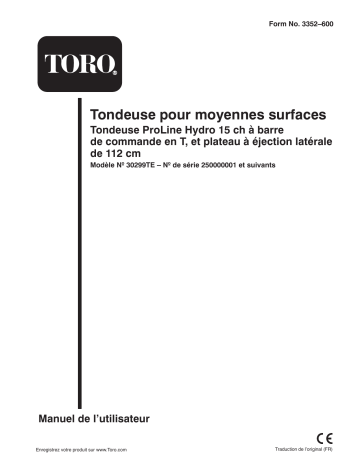 Toro Mid-Size ProLine T-Bar Hydro, 15 HP Walk Behind Mower Manuel utilisateur | Fixfr