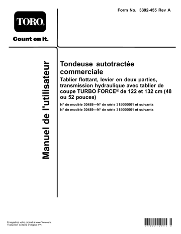 Toro Commercial Walk-Behind Mower, Floating Deck, Split Lever, Hydro Drive Walk Behind Mower Manuel utilisateur | Fixfr