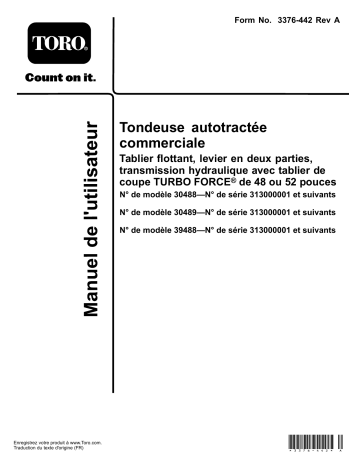 Toro Commercial Walk-Behind Mower, Floating Deck, Split Lever, Hydro Drive Walk Behind Mower Manuel utilisateur | Fixfr