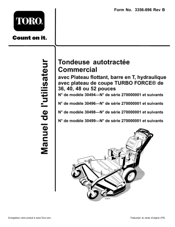 Toro Commercial Walk-Behind Mower, Floating Deck Split Lever Hydro Walk Behind Mower Manuel utilisateur | Fixfr