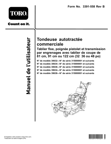 Toro Commercial Walk-Behind Mower, Fixed Deck, Pistol Grip, Gear Drive Walk Behind Mower Manuel utilisateur | Fixfr