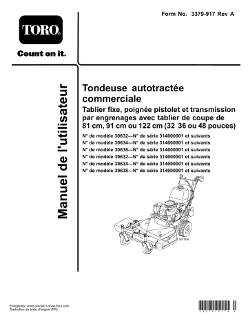 Toro Commercial Walk-Behind Mower, Fixed Deck, Pistol Grip, Gear Drive Walk Behind Mower Manuel utilisateur | Fixfr