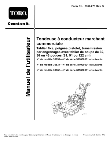 Toro Commercial Walk-Behind Mower, Fixed Deck, Pistol Grip, Gear Drive Walk Behind Mower Manuel utilisateur | Fixfr