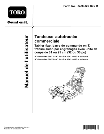 Toro Commercial Walk-Behind Mower, Fixed Deck, T-Bar, Gear Drive Walk Behind Mower Manuel utilisateur | Fixfr