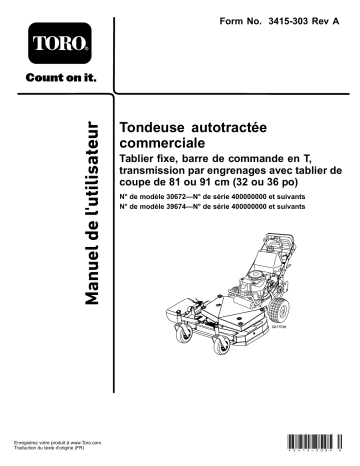 Toro Commercial Walk-Behind Mower, Fixed Deck, T-Bar, Gear Drive Walk Behind Mower Manuel utilisateur | Fixfr