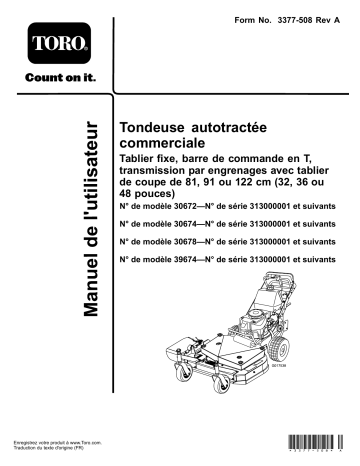 Toro Commercial Walk-Behind Mower, Fixed Deck, T-Bar, Gear Drive Walk Behind Mower Manuel utilisateur | Fixfr