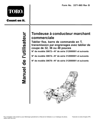 Toro Commercial Walk-Behind Mower, Fixed Deck, T-Bar, Gear Drive Walk Behind Mower Manuel utilisateur | Fixfr