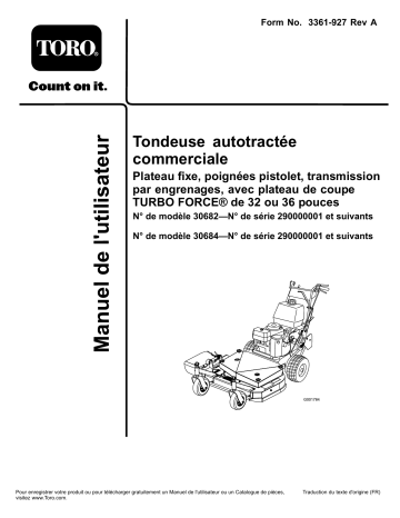 Toro Commercial Walk-Behind Mower, Fixed Deck, Pistol Grip, Gear Drive Walk Behind Mower Manuel utilisateur | Fixfr