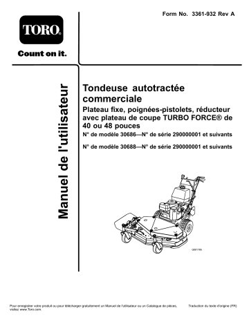 Toro Commercial Walk-Behind Mower, Fixed Deck, Pistol Grip, Gear Drive Walk Behind Mower Manuel utilisateur | Fixfr