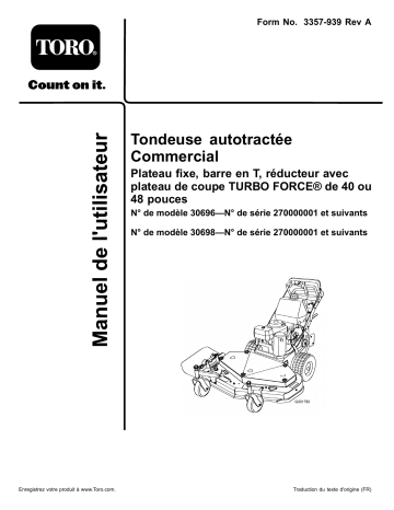 Toro Commercial Walk-Behind Mower, Fixed Deck T-Bar Gear Walk Behind Mower Manuel utilisateur | Fixfr