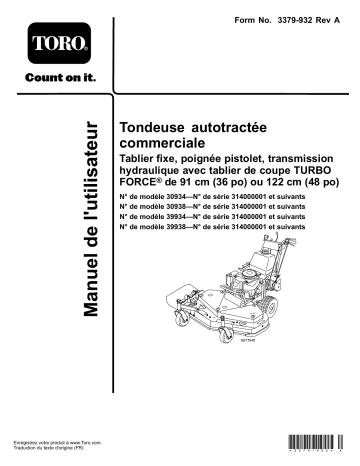 Toro Commercial Walk-Behind Mower, Fixed Deck, Pistol Grip, Hydro Drive Walk Behind Mower Manuel utilisateur | Fixfr