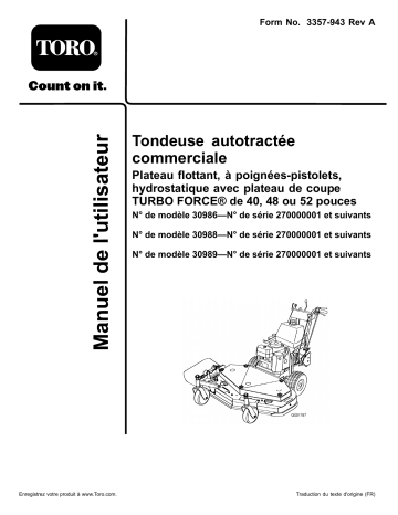 Toro Commercial Walk-Behind Mower, Fixed Deck Pistol Grip Hydro Walk Behind Mower Manuel utilisateur | Fixfr