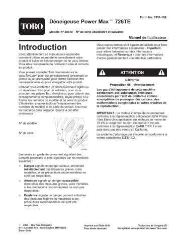 Toro Power Max 726 TE Snowthrower Manuel utilisateur | Fixfr