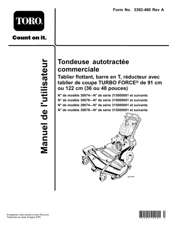 Toro Commercial Walk-Behind Mower, Floating Deck, T-Bar, Gear Drive Walk Behind Mower Manuel utilisateur | Fixfr