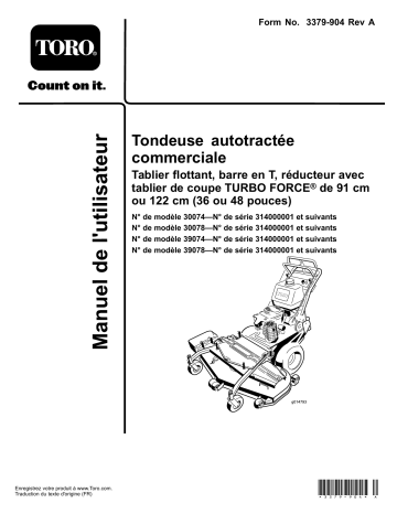 Toro Commercial Walk-Behind Mower, Floating Deck, T-Bar, Gear Drive Walk Behind Mower Manuel utilisateur | Fixfr