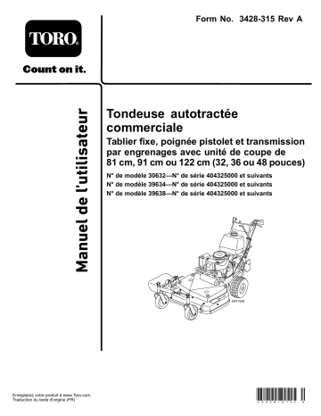 Toro Commercial Walk-Behind Mower, Fixed Deck, Pistol Grip, Gear Drive Walk Behind Mower Manuel utilisateur | Fixfr