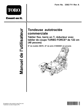 Toro Commercial Walk-Behind Mower, Fixed Deck, T-Bar, Gear Drive Walk Behind Mower Manuel utilisateur | Fixfr