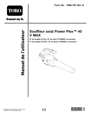 Toro PowerPlex 40V MAX Axial Blower Blowers/Vacuum Manuel utilisateur | Fixfr