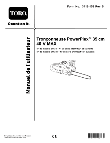 Toro PowerPlex 35cm 40V MAX Chainsaw Misc Manuel utilisateur | Fixfr