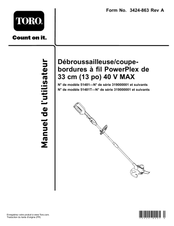 Toro PowerPlex 40V MAX Axial Blower and PowerPlex 13in 40V MAX String Trimmer/Edger Combo Blowers/Vacuum Manuel utilisateur | Fixfr