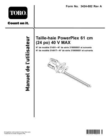 Toro PowerPlex 24in 40V MAX Hedge Trimmer Manuel utilisateur | Fixfr