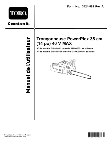 Toro PowerPlex 14in 40V MAX Chainsaw Misc Manuel utilisateur | Fixfr