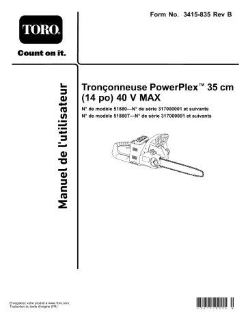 Toro PowerPlex 14in 40V MAX Chainsaw Misc Manuel utilisateur | Fixfr