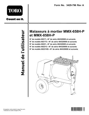 MMX-658H-P Mortar Mixer | Toro MMX-858H-P Mortar Mixer Concrete Equipment Manuel utilisateur | Fixfr