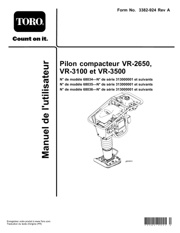 VR-3100 Rammer Compactor | VR-2650 Rammer Compactor | Toro VR-3500 Rammer Compactor Manuel utilisateur | Fixfr