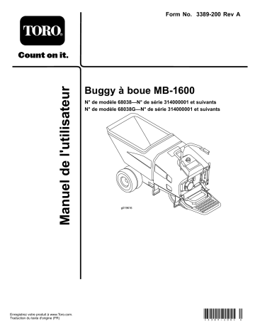 Toro MB-1600 Mud Buggy Concrete Equipment Manuel utilisateur | Fixfr