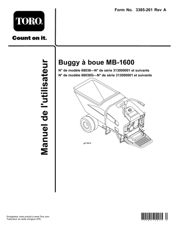 Toro MB-1600 Mud Buggy Concrete Equipment Manuel utilisateur | Fixfr