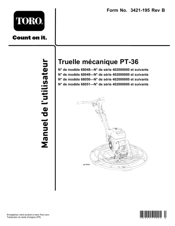 Toro PT-36 Power Trowel Concrete Equipment Manuel utilisateur | Fixfr