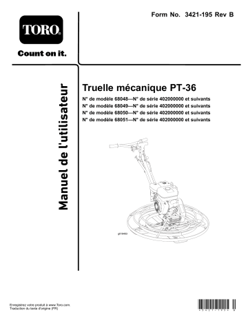 PT-46 Power Trowel | PT-46PP Power Trowel | Toro PT-36PP Power Trowel Concrete Equipment Manuel utilisateur | Fixfr