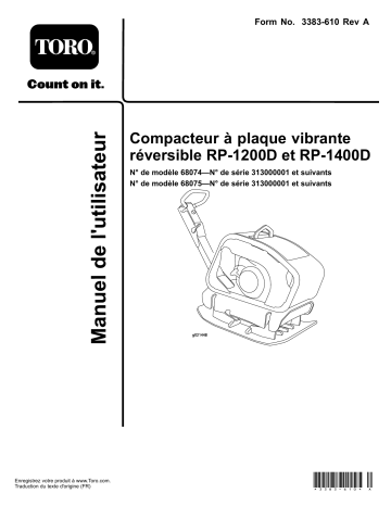 RP-1400D Reversible Plate Compactor | Toro RP-1200D Reversible Plate Compactor Manuel utilisateur | Fixfr