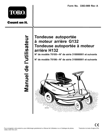 G132 Rear-Engine Riding Mower | Toro H132 Rear-Engine Riding Mower Riding Product Manuel utilisateur | Fixfr